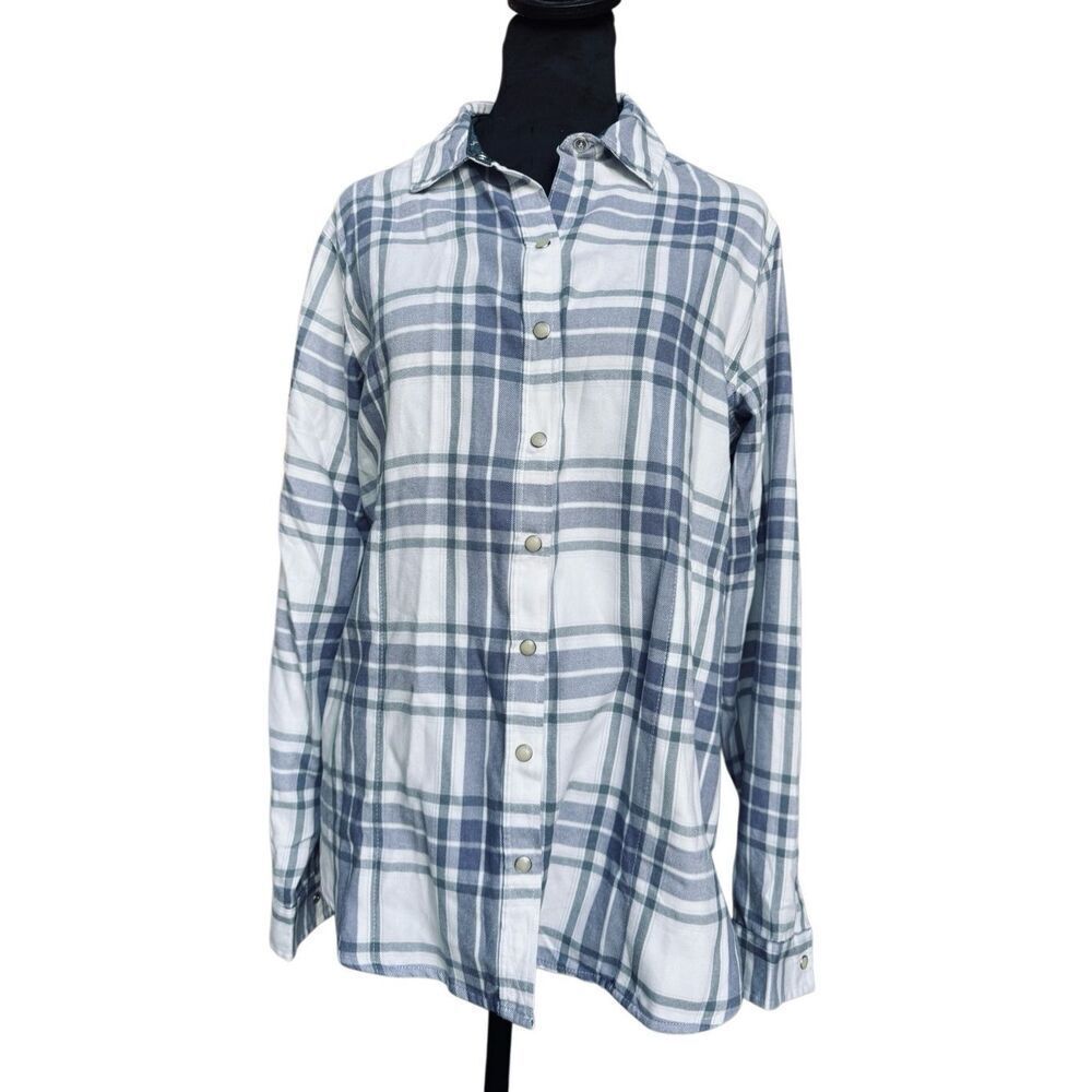 NWT Jachs Girlfriend Plaid pearl snap Front Shirt Small Blue White Lightweight